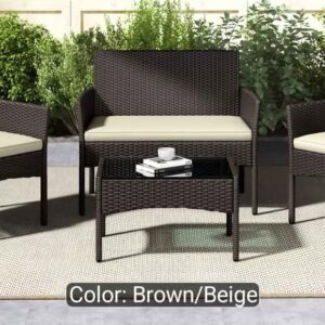 4-Piece Outdoor Rattan Patio Furniture Set - Brand New In Box Smoke Free Home - Beige Cushions